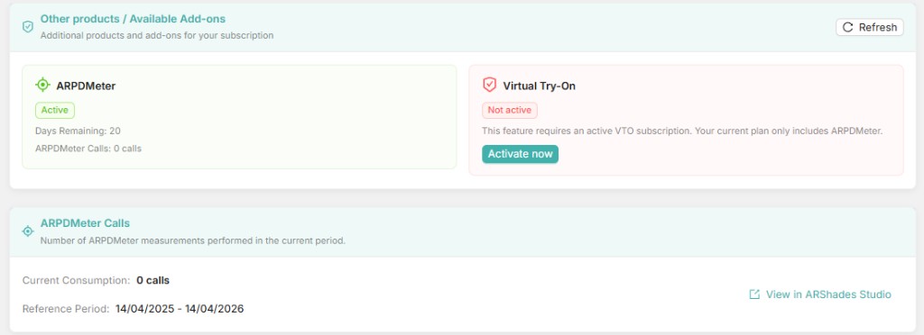 Dashboard - ARPDMeter and VTO module status