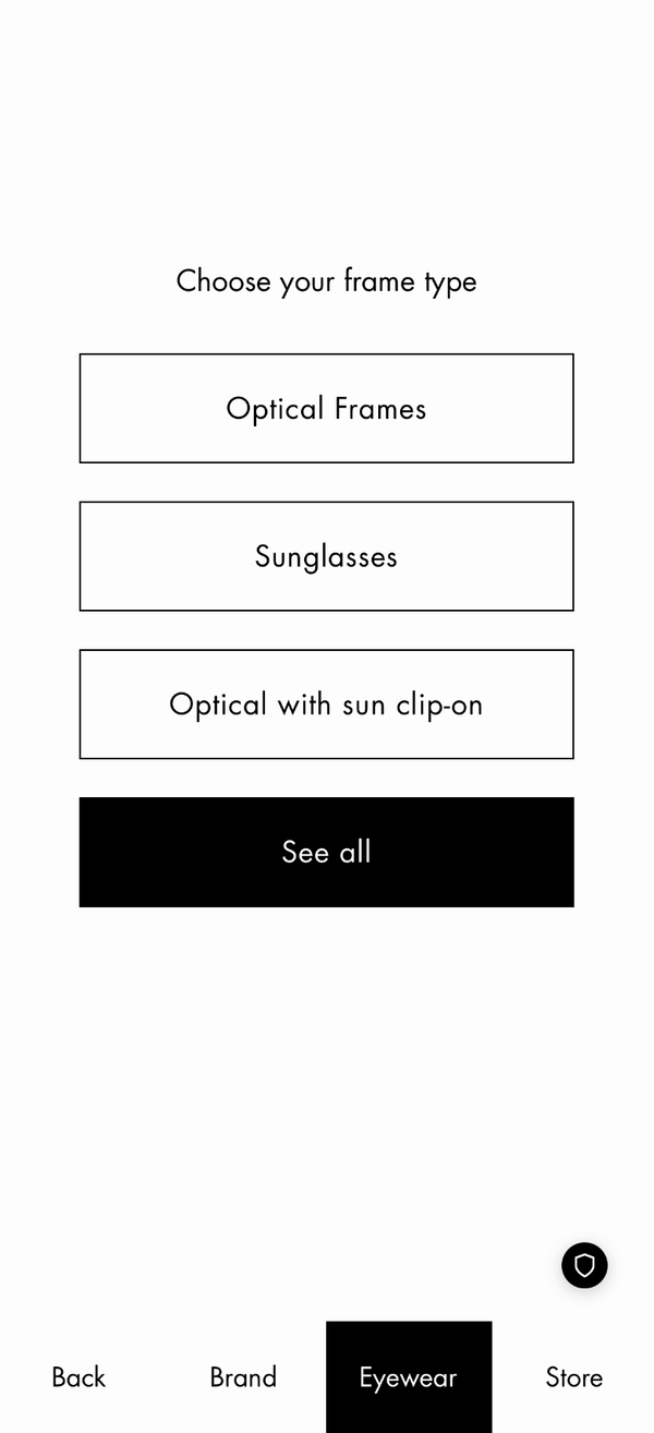 Guided selection step asking the visitor to choose a frame type