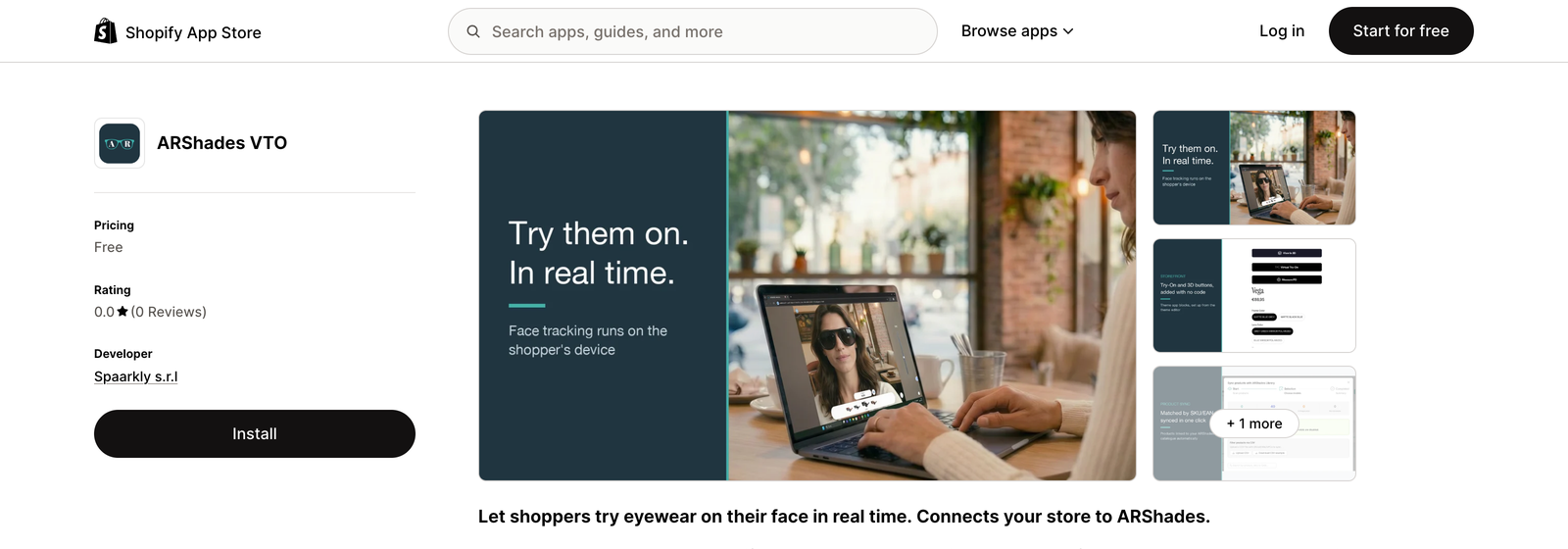 ARShades VTO sull'App Store di Shopify