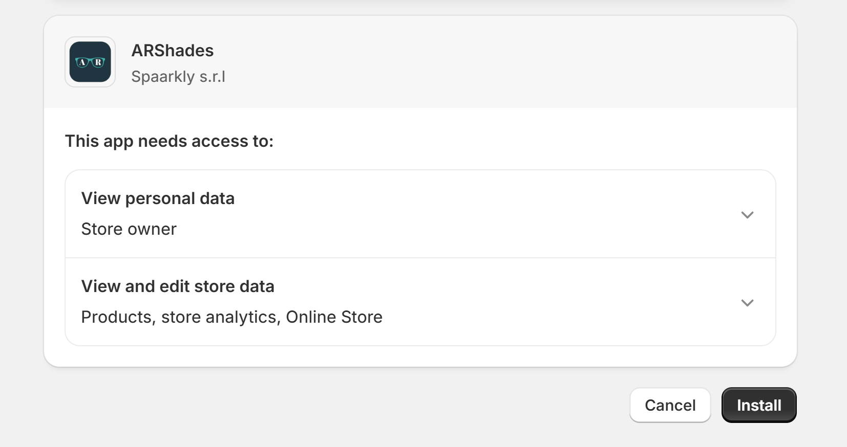 Schermata di installazione dell'app
