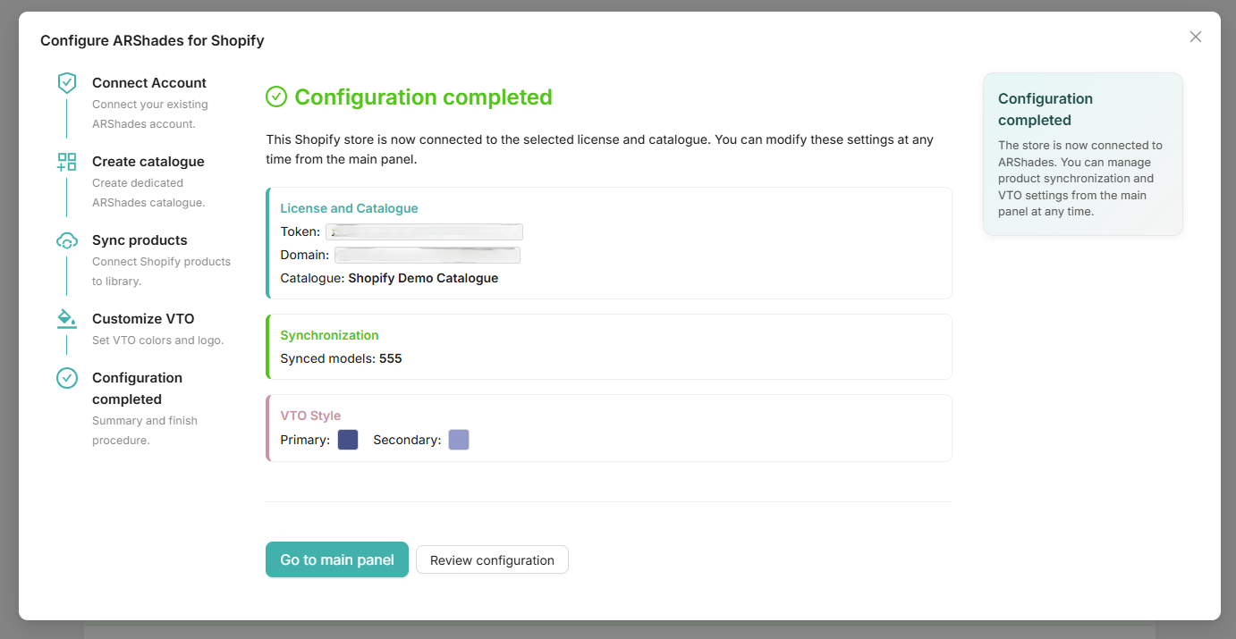 Schermata configurazione completata