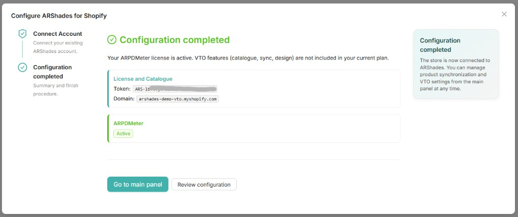 Configurazione completata - ARPDMeter attivo