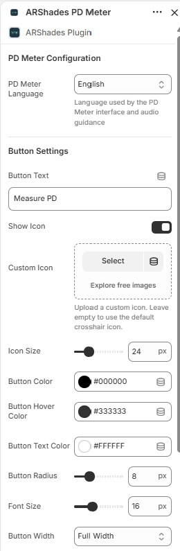 Pannello impostazioni ARShades PD Meter